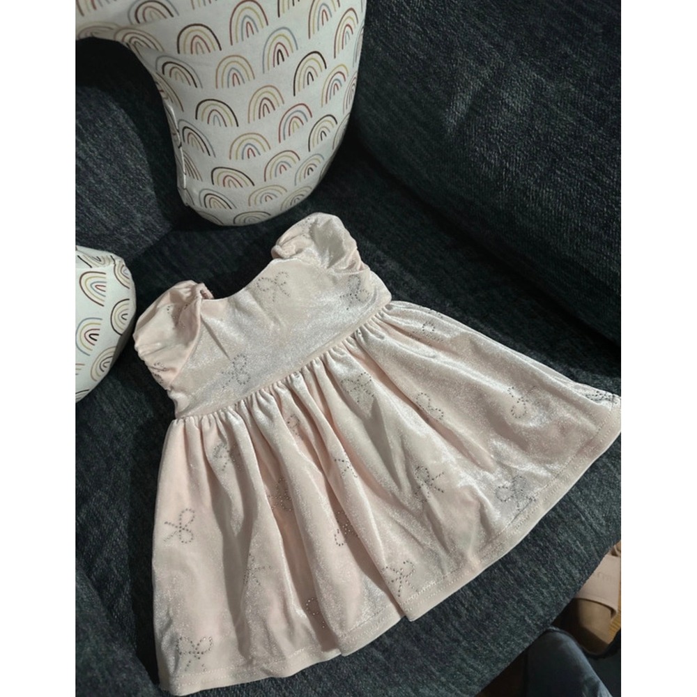 Blueberi Boulevard Baby Girl Pink Velvet Rhinestone Bow Dress 3-6M Occasion